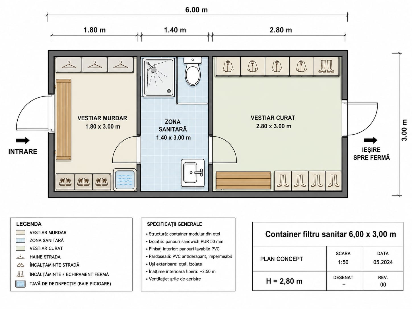 Container modular 6 × 3 m pentru fermă